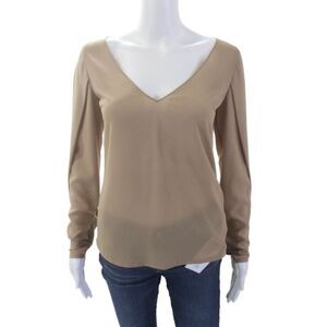 Mackage Womens Pleated Long Sleeve V Neck Blouse Beige Size S